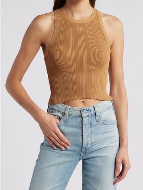 NWT Good American Ribbed Cropped Tank Top in Camel Brown